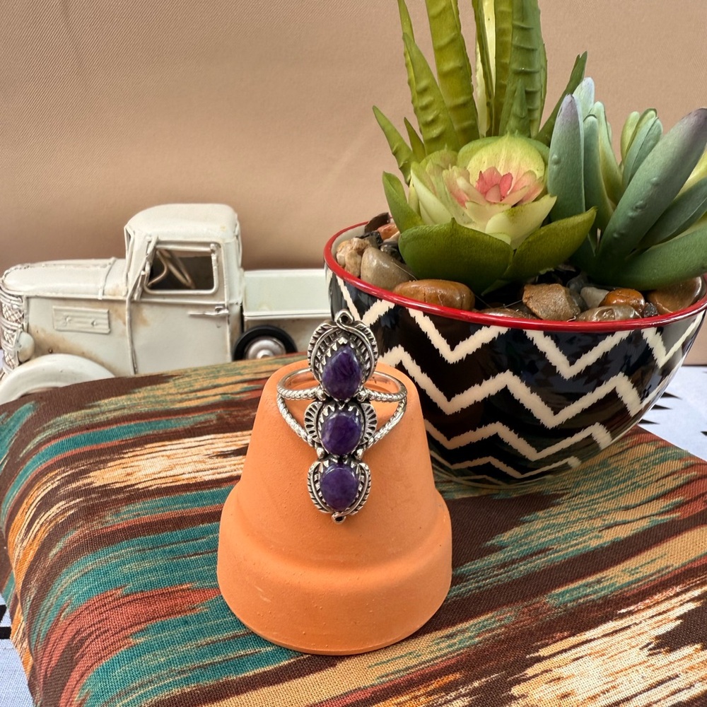 A9 Purple Charoite Gemstone Statement Ring in a 92.5% Silver Setting